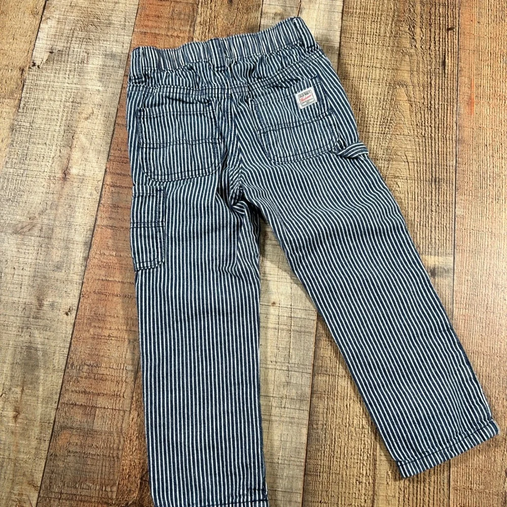 Old Navy Blue White Hickory Stripe Carpenter Pants Denim Elastic Waist Kids 3T